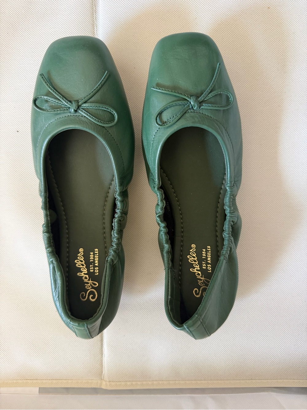 Seychelles Green Leather Ballet Flats with Bow
